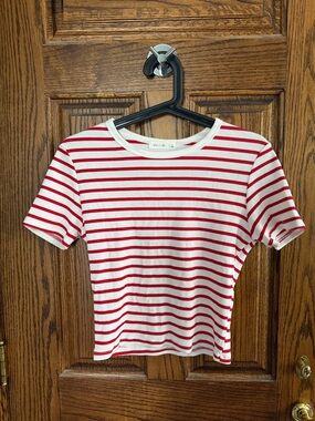 Active USA Red and White Striped Crop Top
